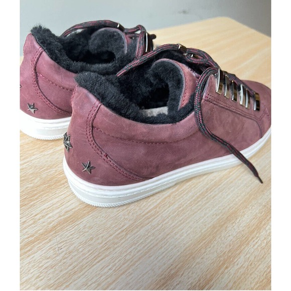 Jimmy Choo Star Studded Rabbit Fur Interior Bordeaux Suede Sneakers Metal Eyelet main image 11